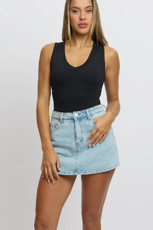 Fashionable Casual Tops Denim Skort Skirt High Rise