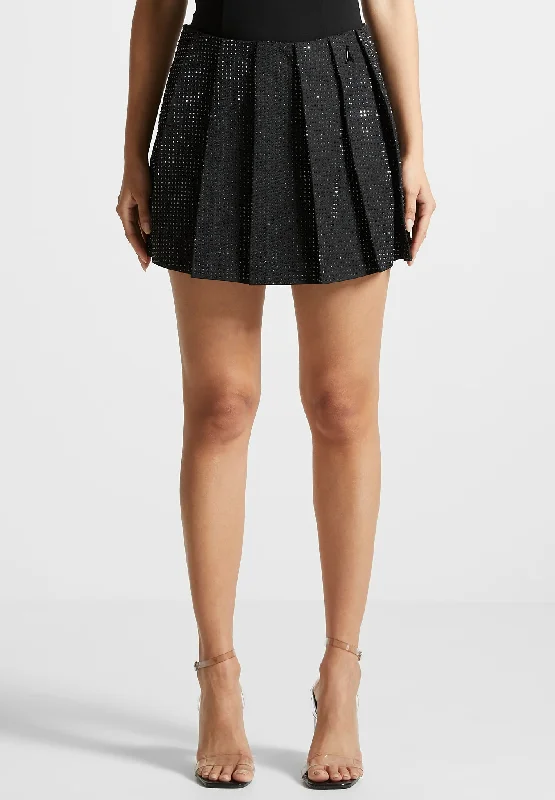 Women's Transitional Garments Rhinestone Pleated Mini Skort - Black