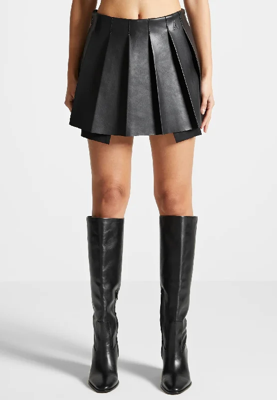 Timeless Women's Outfit Leather Pleated Skort - Black