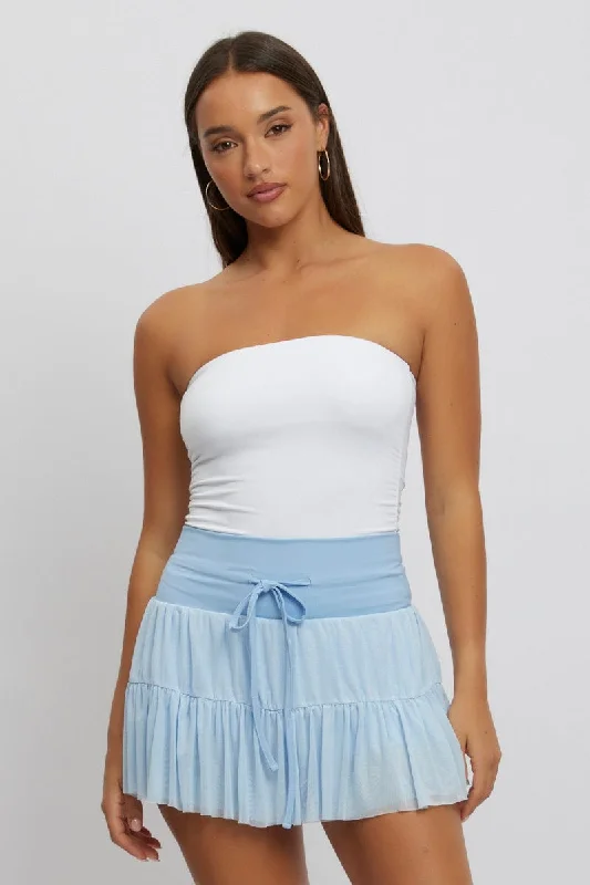 Affordable Women's Apparel Blue Flare Skort Skirt High Rise Mini Mesh Tiered