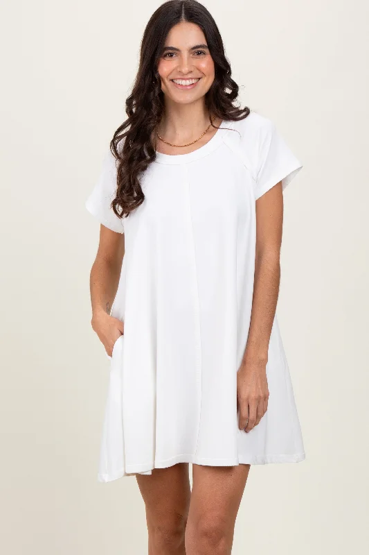 Women's Casual Wear Clothes Ivory French Terry Basic Short Sleeve Mini Dress