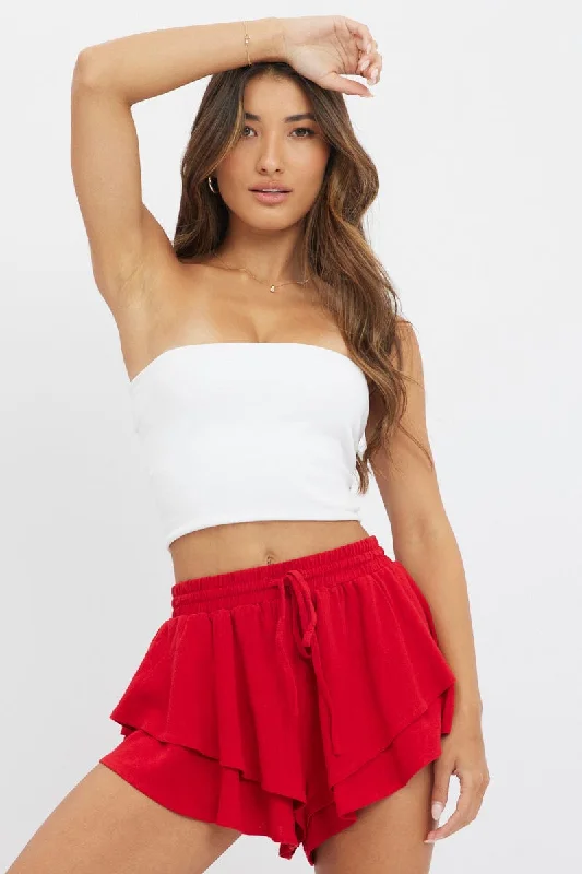 Everyday Women's Fashion Trends Red Skort Skirt Ruffle Elasticated Waist