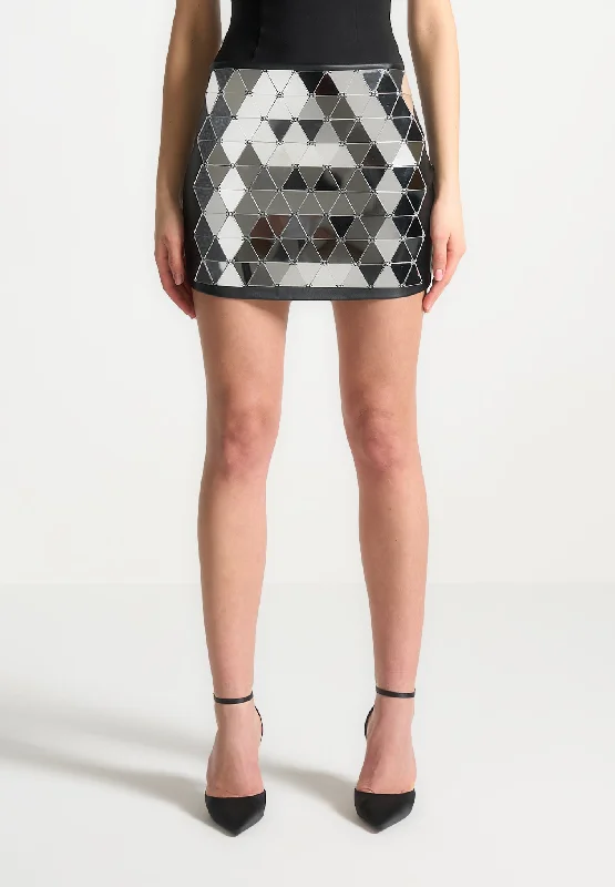 Vintage-Inspired Garments Leather Mirrored Mini Skirt - Silver/Black