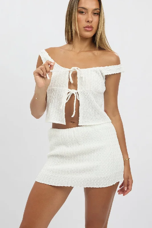 Sale On Clothing White Mini Skirt Elasticated Waist Textured Lined