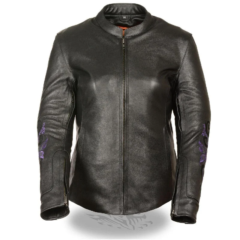 Women Wear Brands Milwaukee Leather ML2071 Women's Black Leather Jacket with Purple Butterfly Design