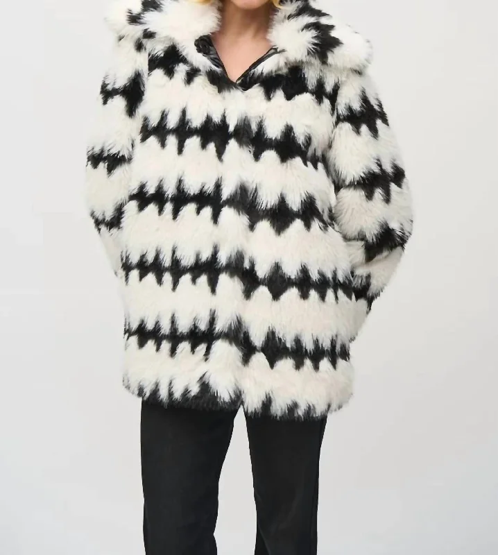 Affordable Women's Clothing Sale Online Reversible Faux Fur Coat In Vanilla/black