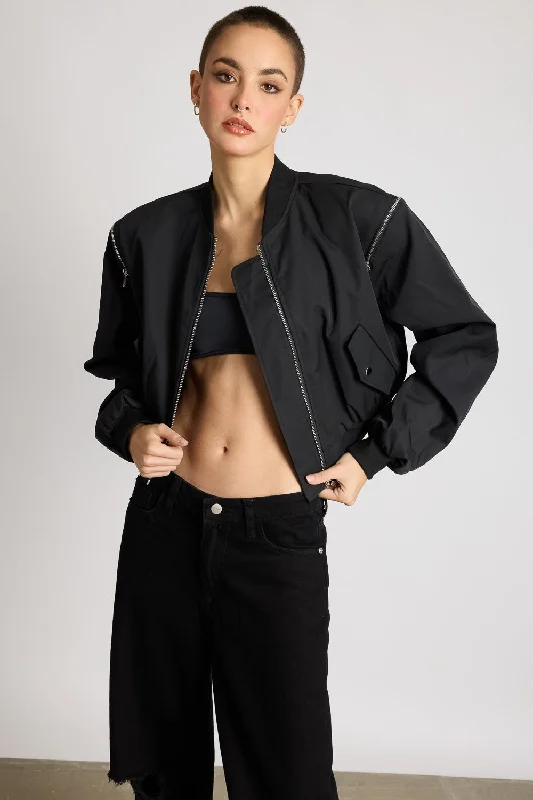 Affordable Women's Clothes Zip With Me Black Bomber Jacket