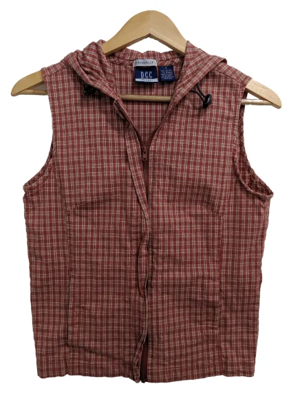 Women's Outfit [S] 90's Plaid Zip-Up Vest with Hood