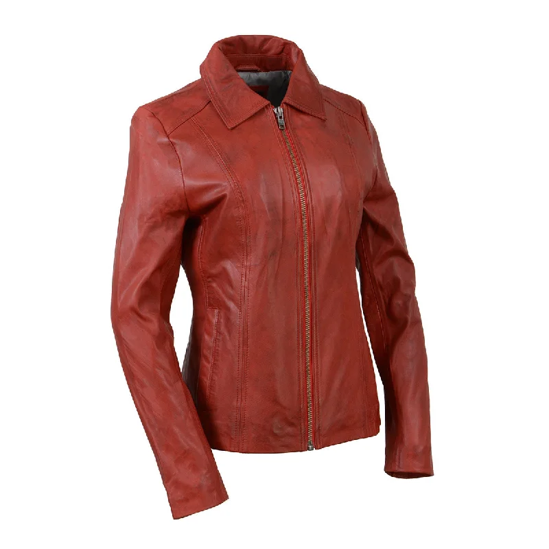 Women's Holiday Attire Milwaukee Leather SFL2850 Women's Classic Red Zippered Motorcycle Style Fashion Leather Jacket with Shirt Style Collar