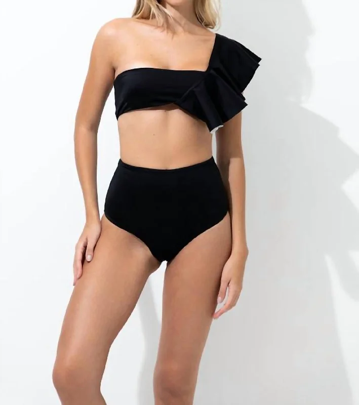 Women's Occasion Wear Clothes One Shoulder Bikini Set In Black