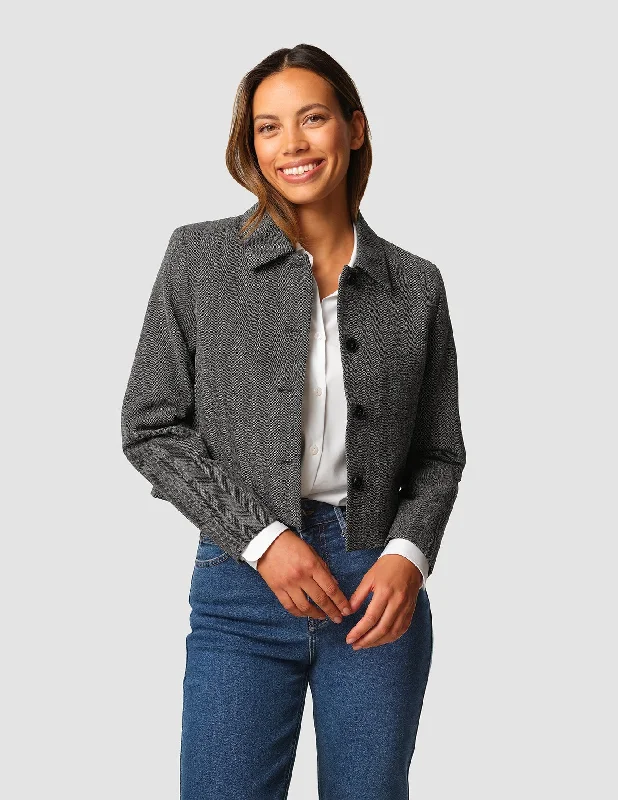 Women's Activewear Outfit Serene Short Jacket Grey Herringbone