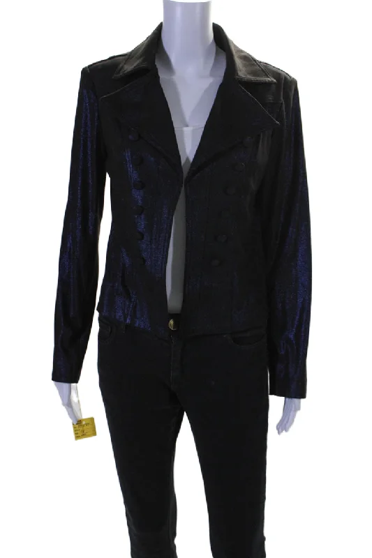 Women's Vintage Clothes Insight Womens Sparkle Metallic Midnight Blue Long Sleeve Jacket