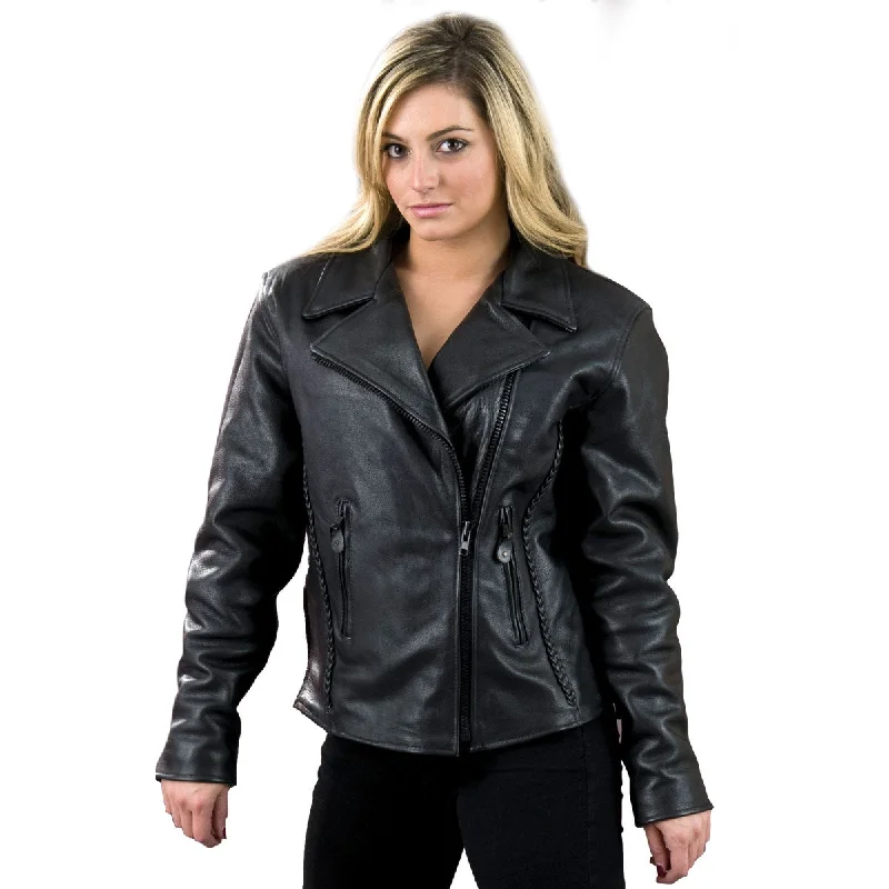 Vintage-Inspired Women's Clothes Milwaukee Leather SH7023 Women's 'Braided' Black Leather Jacket with Studs