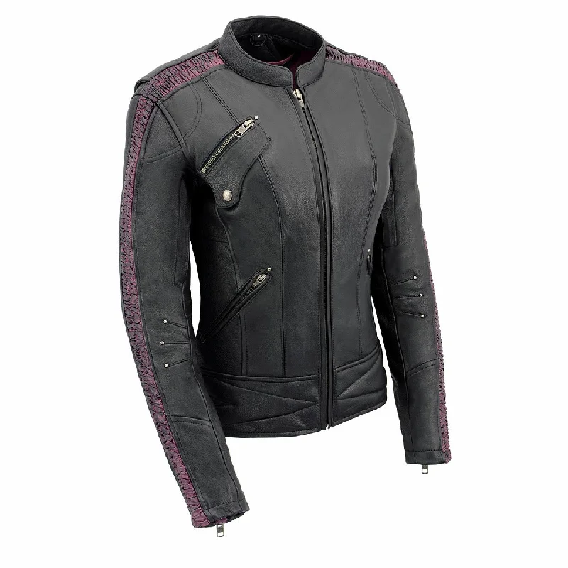 Clothing Online Milwaukee Leather MLL2570 Women's 'Phoenix Embroidered' Black and Purple Motorcycle Leather Jacket