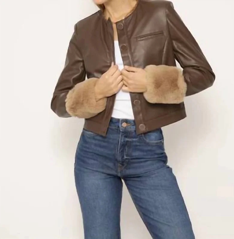 Vintage-Inspired Women's Clothes Nola Fur Cuff Lady Jacket In Brown