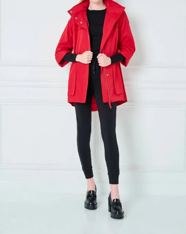 Women's Party Clothes Crinkle Rain Jacket In Cherry Red