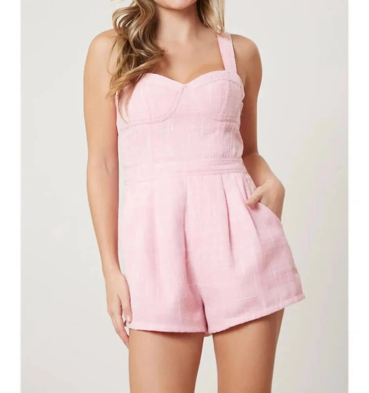 Chic Women's Outfit Ideas Tweed Bustier Romper In Pink