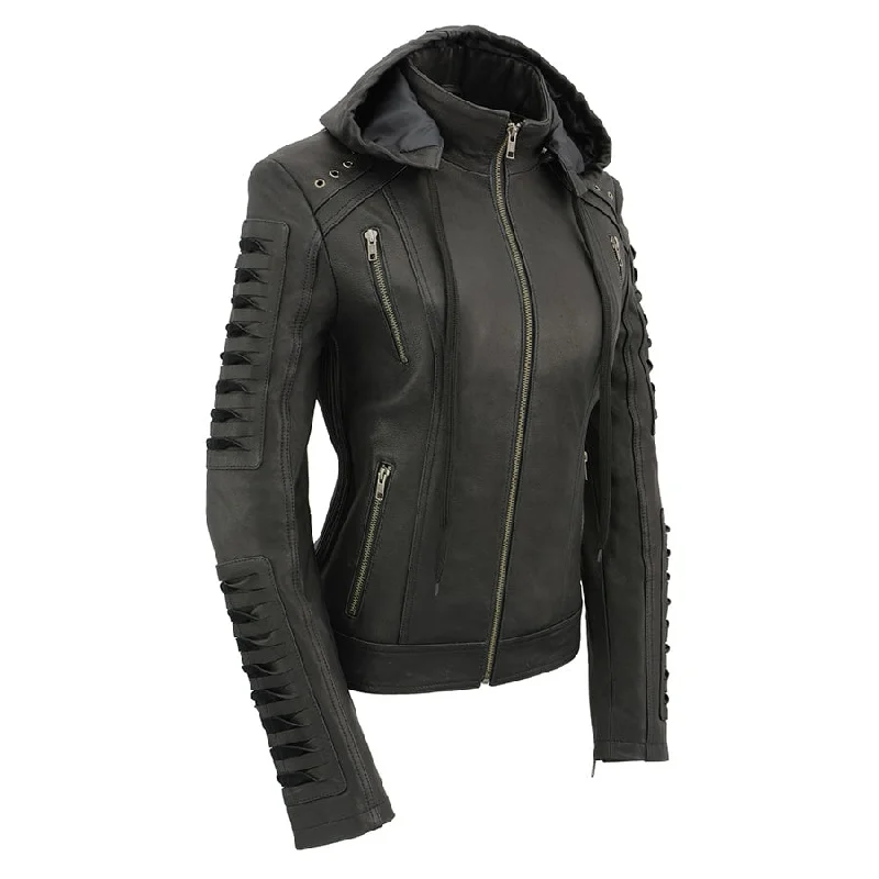 Best Clearance Sales Right Now Milwaukee Leather SFL2865 Women's Black Scuba Style Fashion Casual Leather Jacket with Hoodie