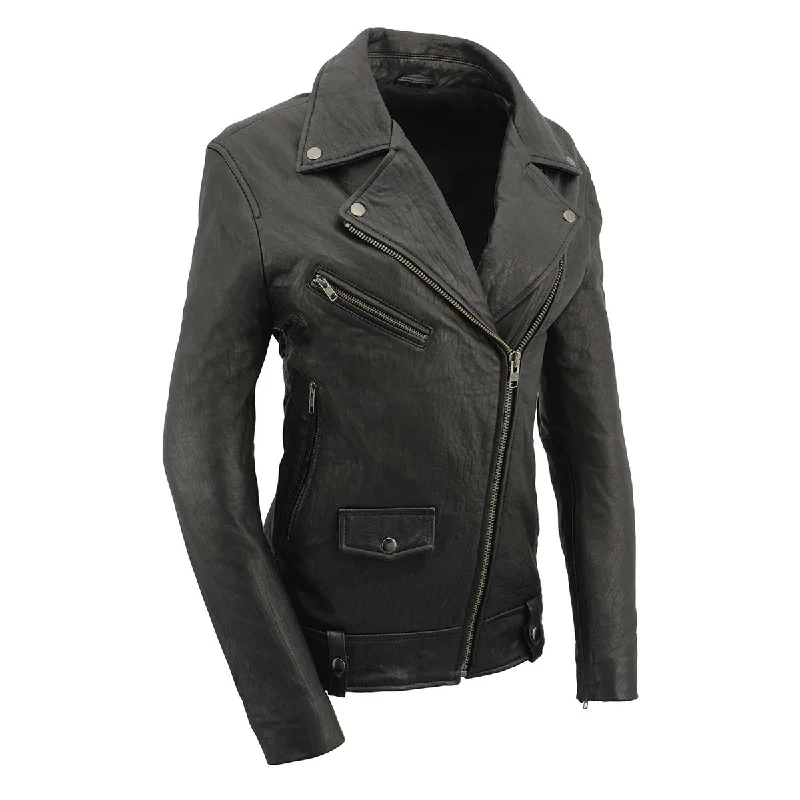 Fashionable Women's Wardrobe Milwaukee Leather Women's Black Premium New Zealand Lambskin Motorcycle Style Leather Jacket SFL2875