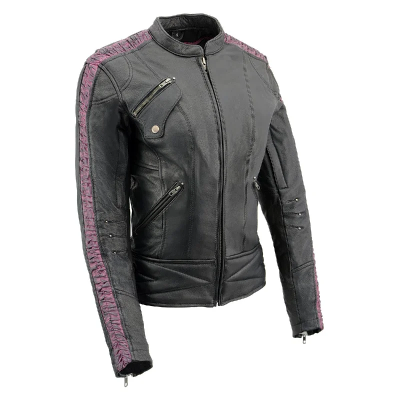 Casual Chic Women's Clothes Milwaukee Leather MLL2571 Ladies Black and Purple 'Crinkled Arm' Lightweight Racer Jacket