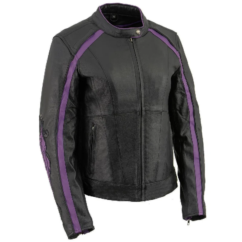 Women's Clothing Brands Milwaukee Leather X1952 Women's Black and Purple Embroidered and Stud Design Jacket