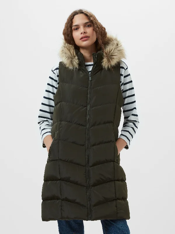 Women Wear Brands Faux Fur Hooded Chevron Gilet