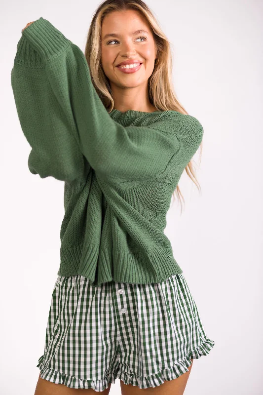 Stylish Everyday Clothing Georgia Gingham Ruffle Hem Shorts in Green (Final Few!)