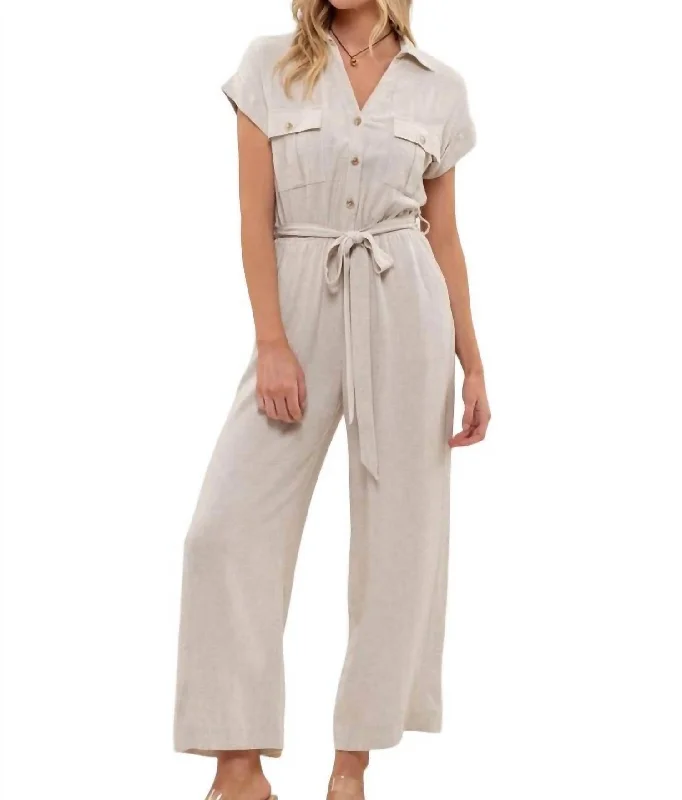 Women's Holiday Clothing Melanie Wide Leg Jumpsuit In Natural