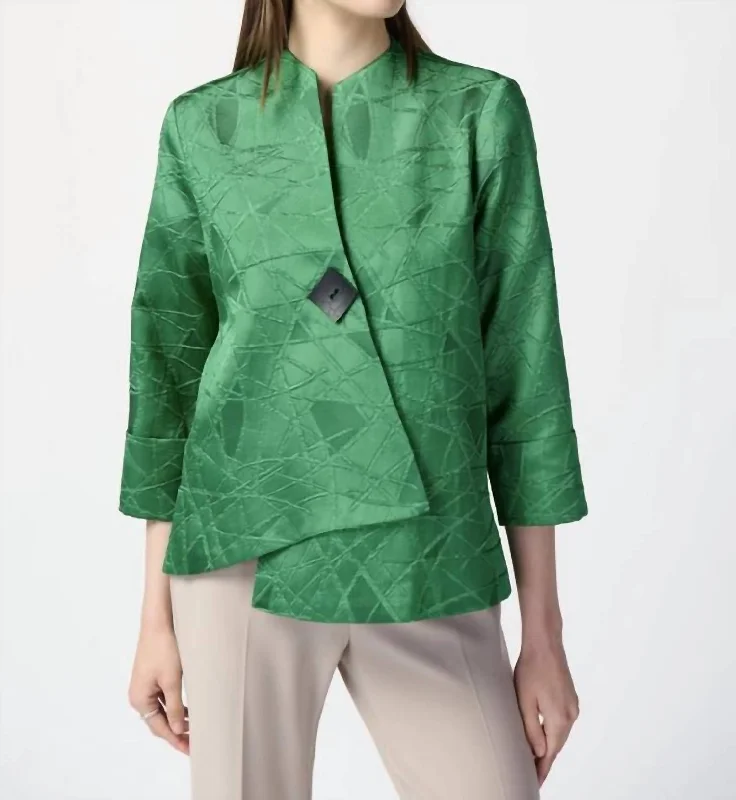 Women's Classic Outfit Geometric Buttoned Jacket Style In Island Green