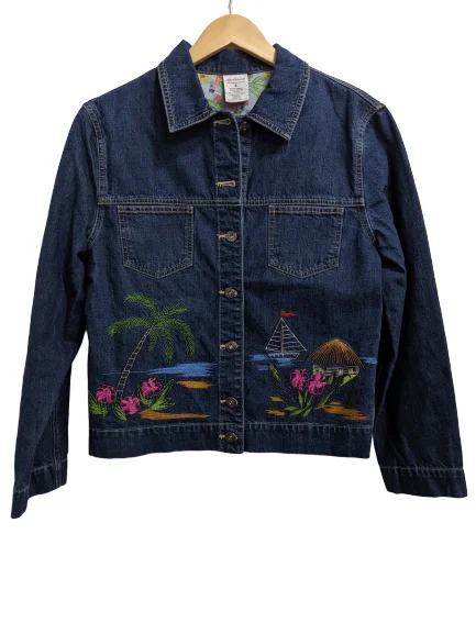 Casual Dresses for Women [M] Tropical Embroidered Denim Jacket