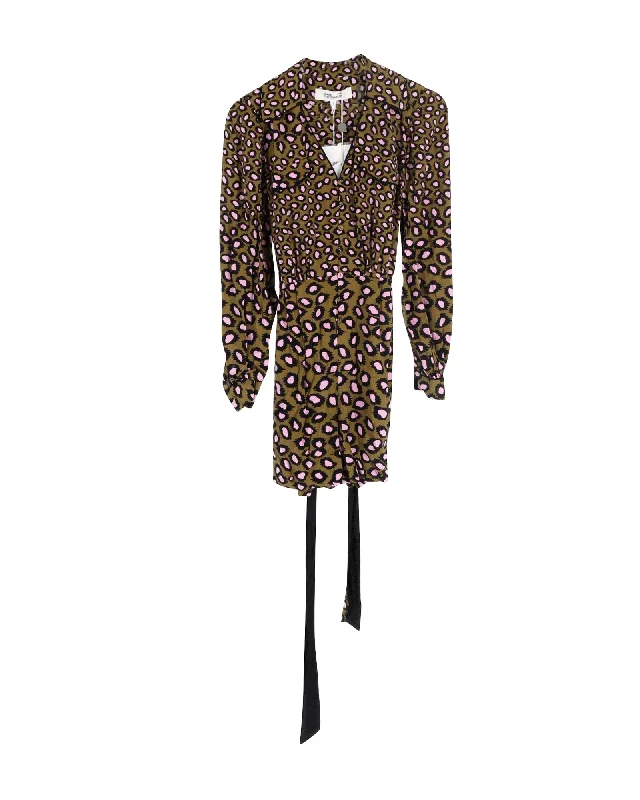 Women's Comfortable Lounge Attire Diane Von Furstenberg Ella Wrap-Effect Leopard Print Playsuit in Multicolor Viscose