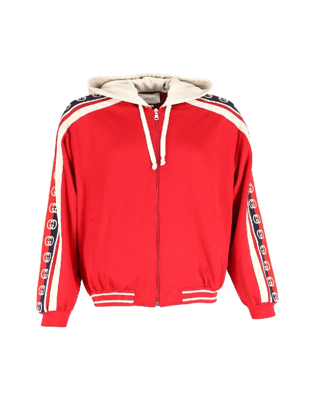 Women's Urban Clothing Gucci Web-Trimmed Zip-Up Hoodie in Red Cotton