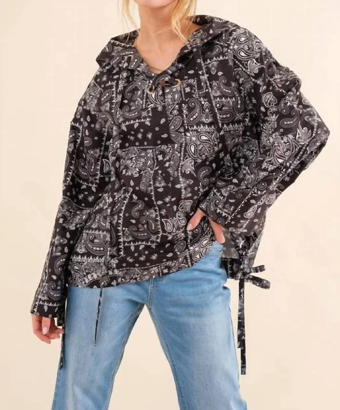 Women's Night-Out Outfit Lace Up Pullover Windbreaker Jacket In Black, White