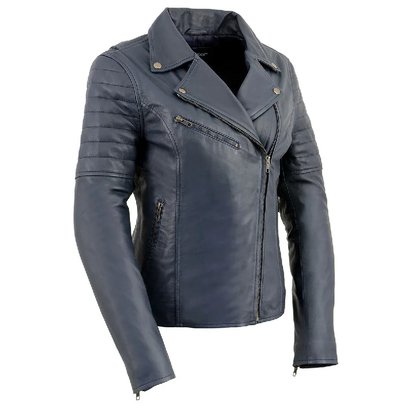 Affordable Women's Outfit Milwaukee Leather Women's Duchess Blue Motorcycle Style Fashion Casual Leather Jacket SFL2870