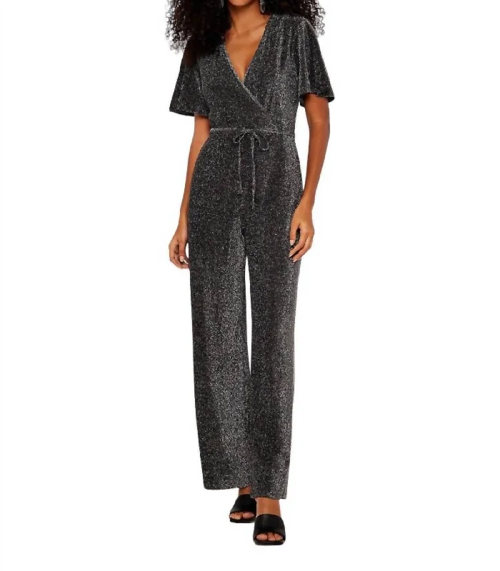 Modern Women's Wardrobe Essentials Sparkle Angel Sleeve Jumpsuit In Silver