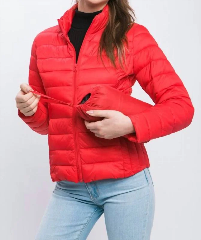 Women's Trendy Outfit Ultra Lightweight Padded Thermal Zip Up Jacket In Red