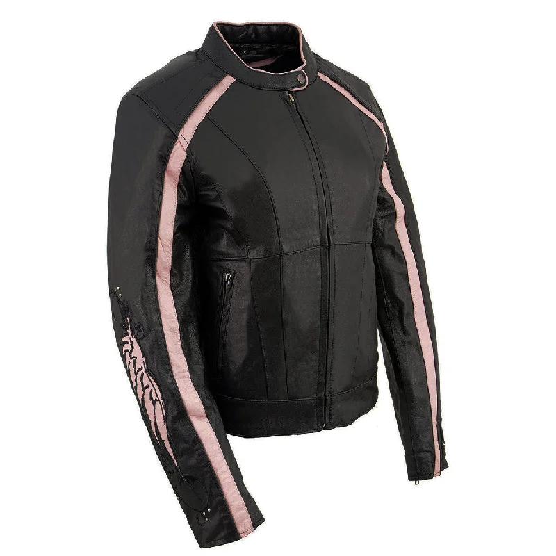 Chic Clothing For Women Milwaukee Leather ML1952 Women's Black and Pink Embroidered and Stud Design Scooter Jacket