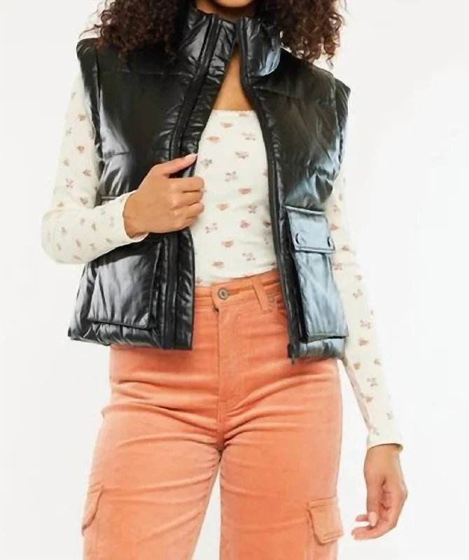 Sales Clothes Obsidian Cropped Faux Leather Puffer Vest In Black