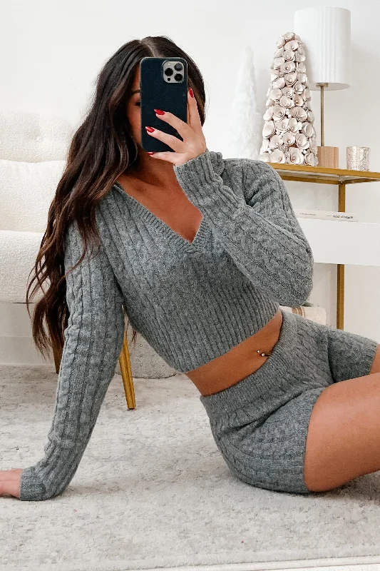 Casual Women's Clothing Online Certain Comforts Cable Knit Lounge Set (Heather Grey)