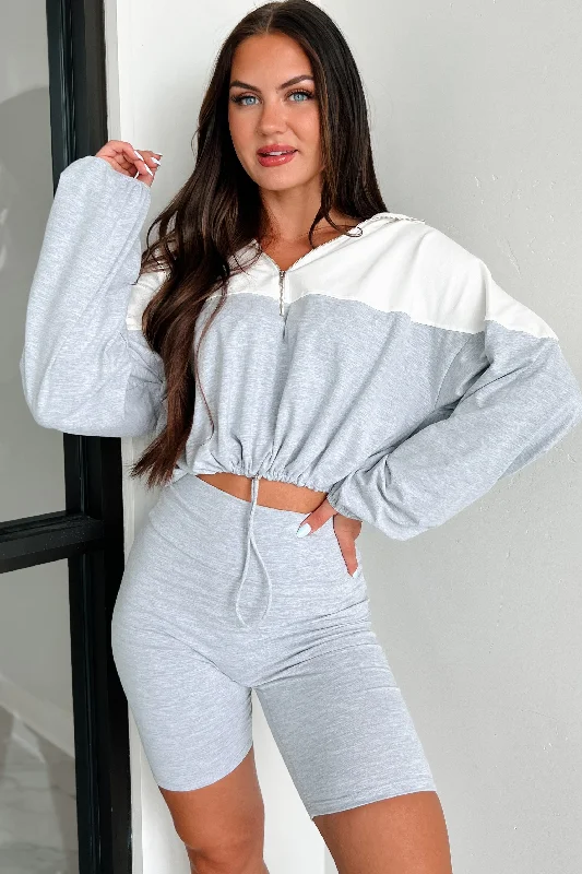 Workwear Fashion for Women Feeling The Burn Athleisure Set (Light Heather Grey/Ivory)