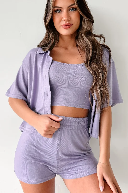 Women's Evening Wear Outfit Lost In Thought Three Piece Lounge Set (Purple)