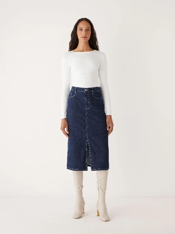 Fashionable Tops for Women The Denim Midi Skirt in Navy