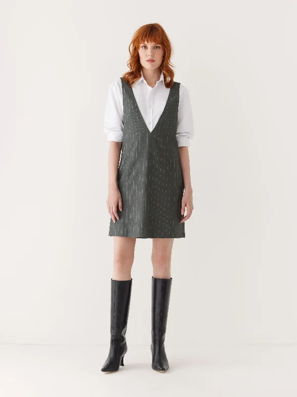 Best Online Boutiques For Women The Pinstripe Pinafore Dress in Cool Grey