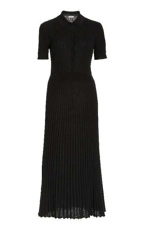 Sustainable Women's Apparel Amor Knit Midi Dress in Black Cashmere Silk