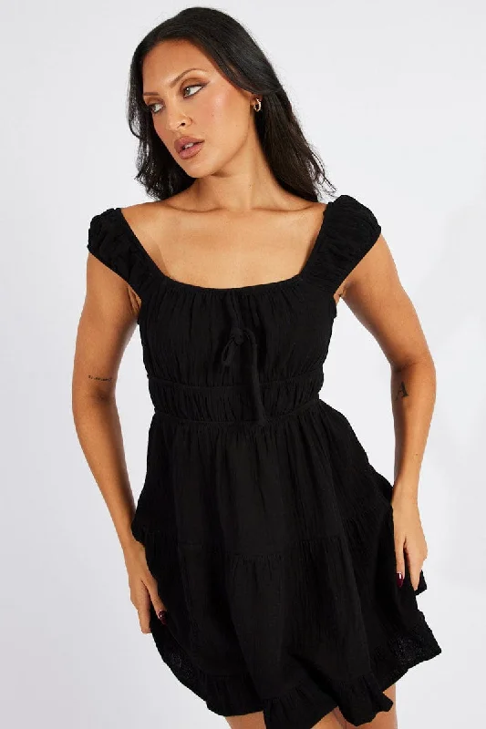 Online Boutique Clothing Black Fit And Flare Dress Mini