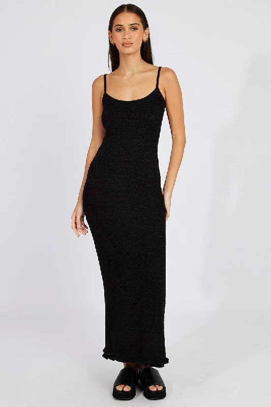 Timeless Women's Clothing Black Knit Dress Maxi Strappy