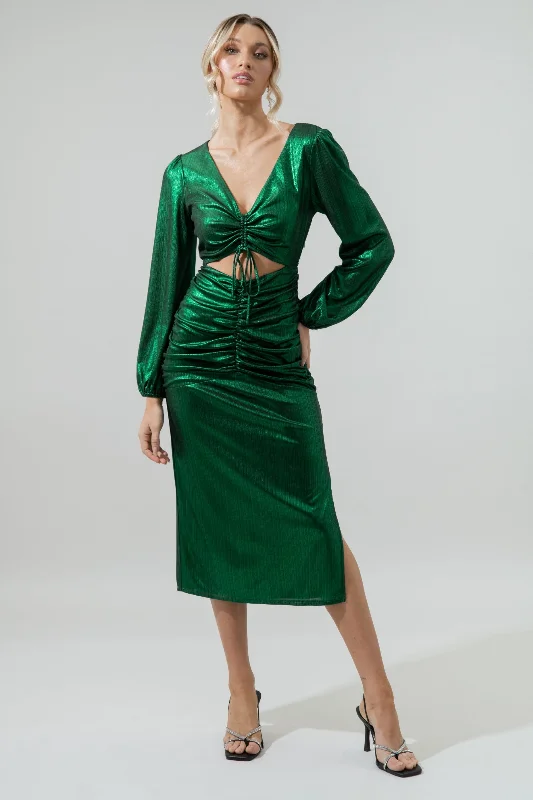 Bundle Offer Cannes Liquid Satin Ruched Cut Out Midi Dress