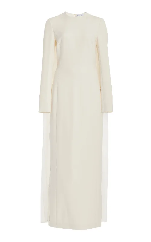 Women's Clothing Carlota Draped Maxi Gown in Ivory Silk Wool Cady