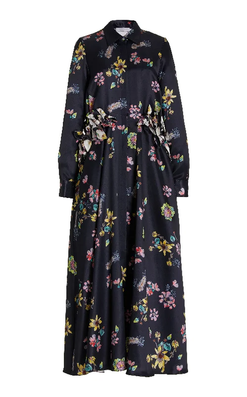 Vintage-Inspired Garments Clive Shirtdress in Dark Navy Multi Printed Silk