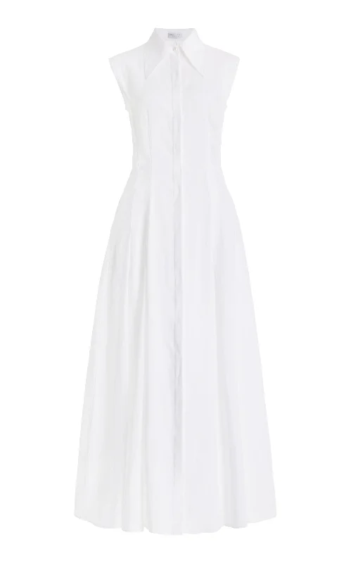 Women's Sporty Chic Clothes Durand Pleated Maxi Shirtdress in White Aloe Linen